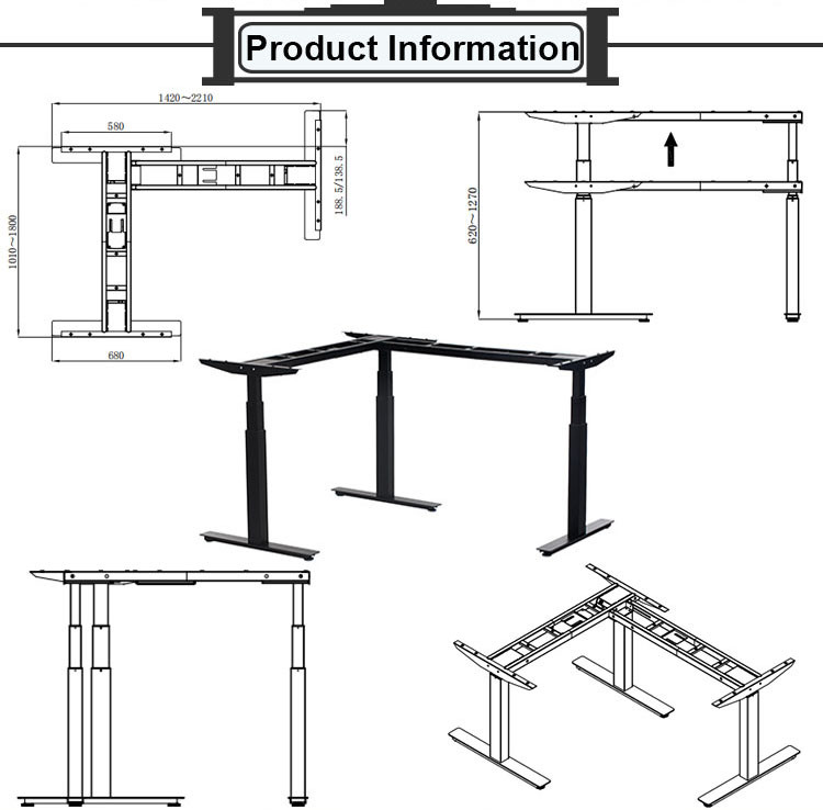 3 Legs L Shape Sit to Stand up Desk Ergonomic Height Adjustable Desk