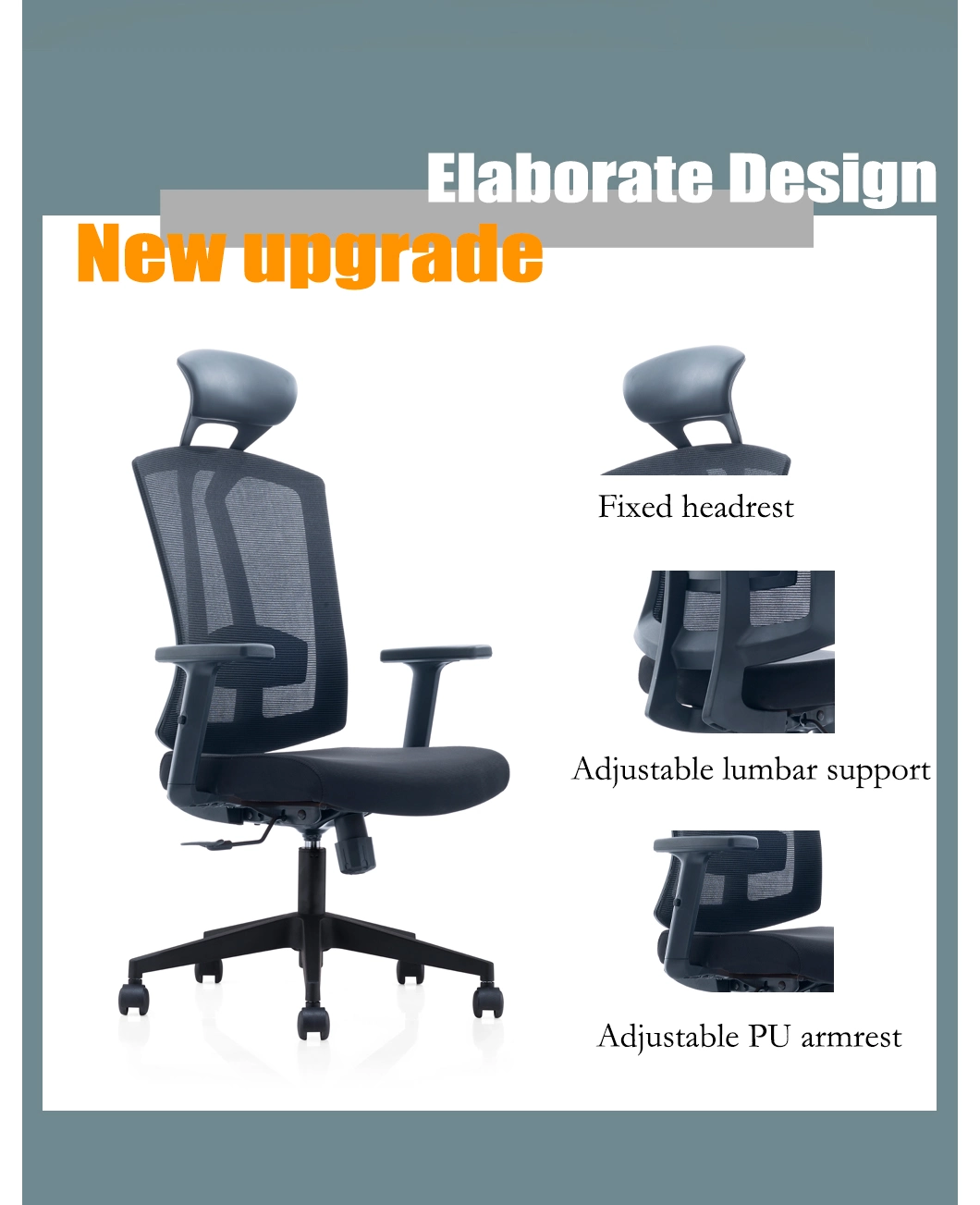 Modern Ergonomic Swivel Mesh Office Chair with Adjustable Armrest for Office and Home Furniture