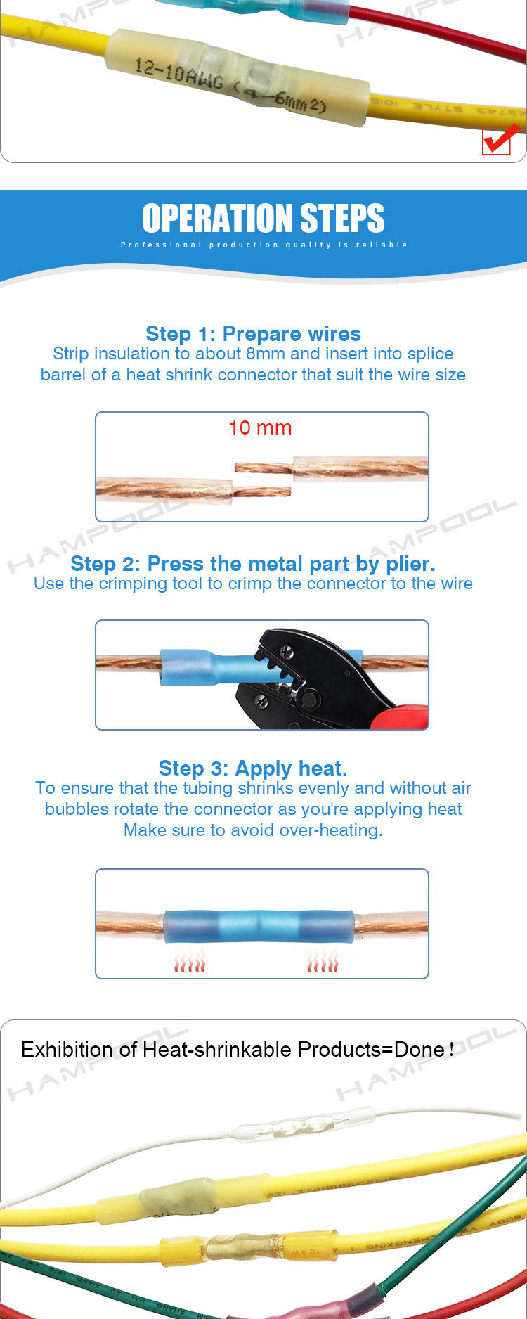 Hampool Wholesale Wire Connector Marine Insulated PE Heat Shrink Butt Connector