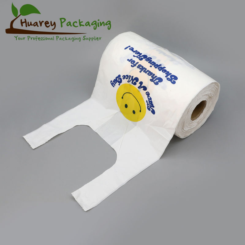 Supermarket HDPE Degradable Packing Supermarket White Plastic T-Shirt Carrier Bags