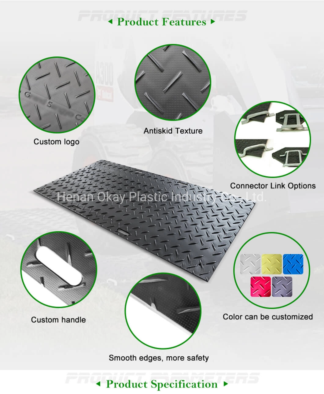 Plastic Chequered Plates HDPE Plastic Trackway Panel Ground Cover Mats