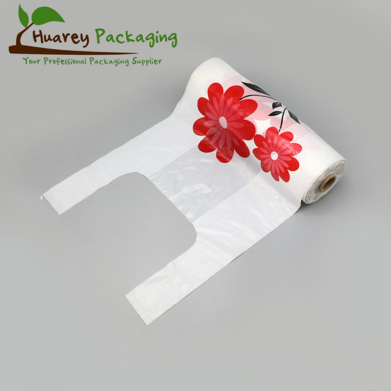Supermarket HDPE Degradable Packing Supermarket White Plastic T-Shirt Carrier Bags