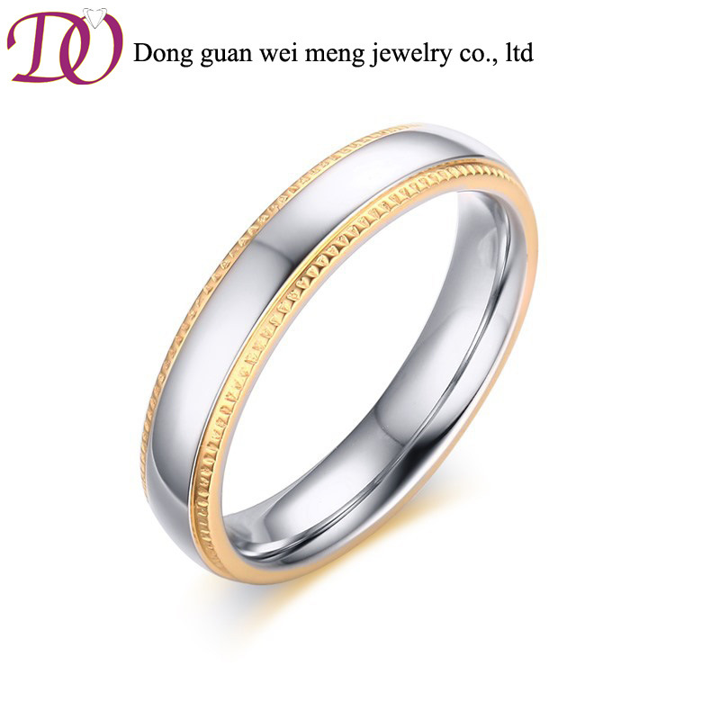 Stainless Steel Wedding Band Ring Gold Edge