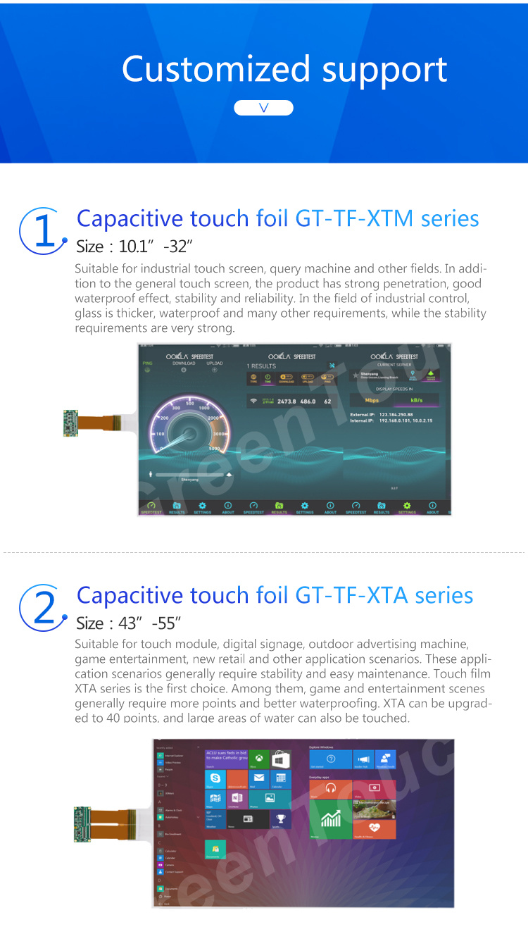 Greentouch 30 Points 65 Inch Capacitive Multitouch Foils, Touch Screen Foil USB for Smart Mirror