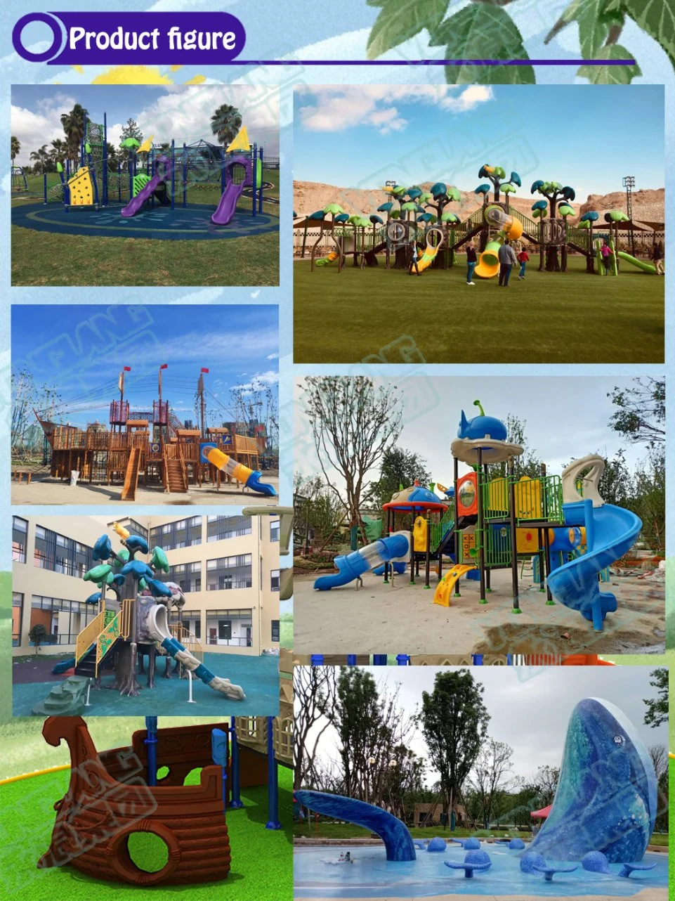 Plastic Outdoor Playground Plastic with Roofs/Slides/Plastic Panels/Stairs/Decks/Tube