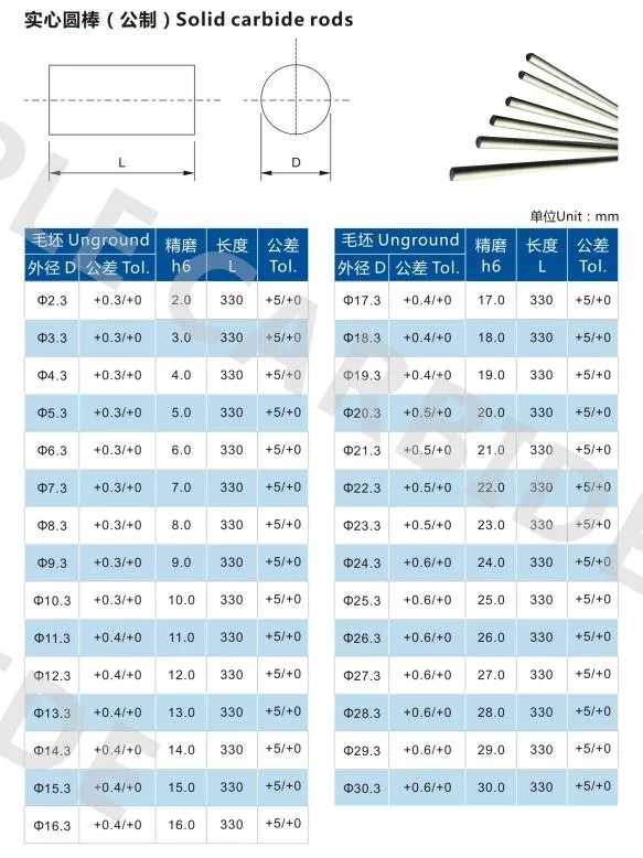 Solid carbide rod carbide rod for boring bars