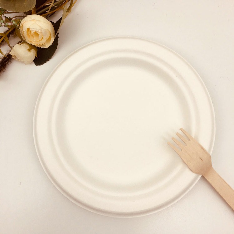 Bagasse Dishes & Plates Bagasse White Disposable Paper Round Plate Dinnerware