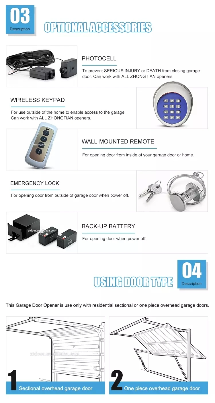 800n 1000nm Electric Garage Door Operator with T Rail or C Rail Chain Drive