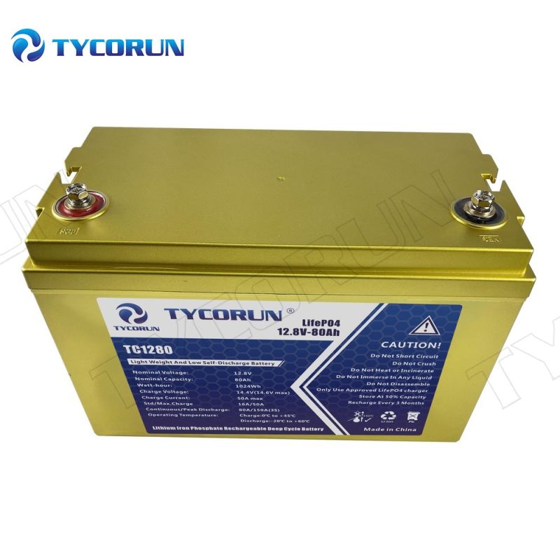 Tycorun Lithium Iron Phosphate Marine Rechargeable BMS LiFePO4 Storage Lithium Batteries 12V 80ah
