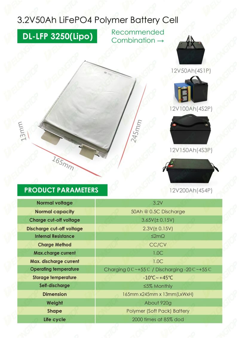 12V 200ah Lithium Iron Phosphate Battery with LiFePO4 3.2V Pouch Cell