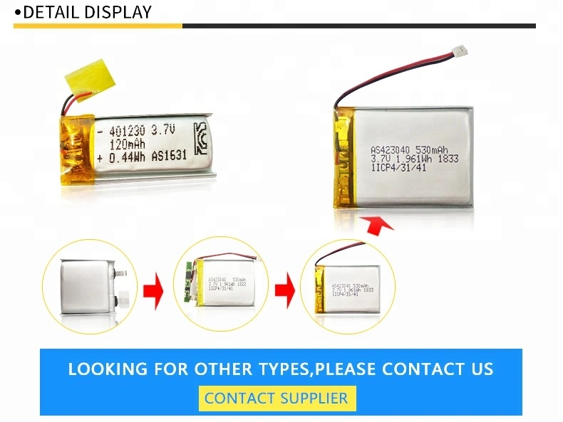 Un38.3 Certified 401235 Bluetooth Headset Battery Smallest 3.7V 130mAh Lipo Battery