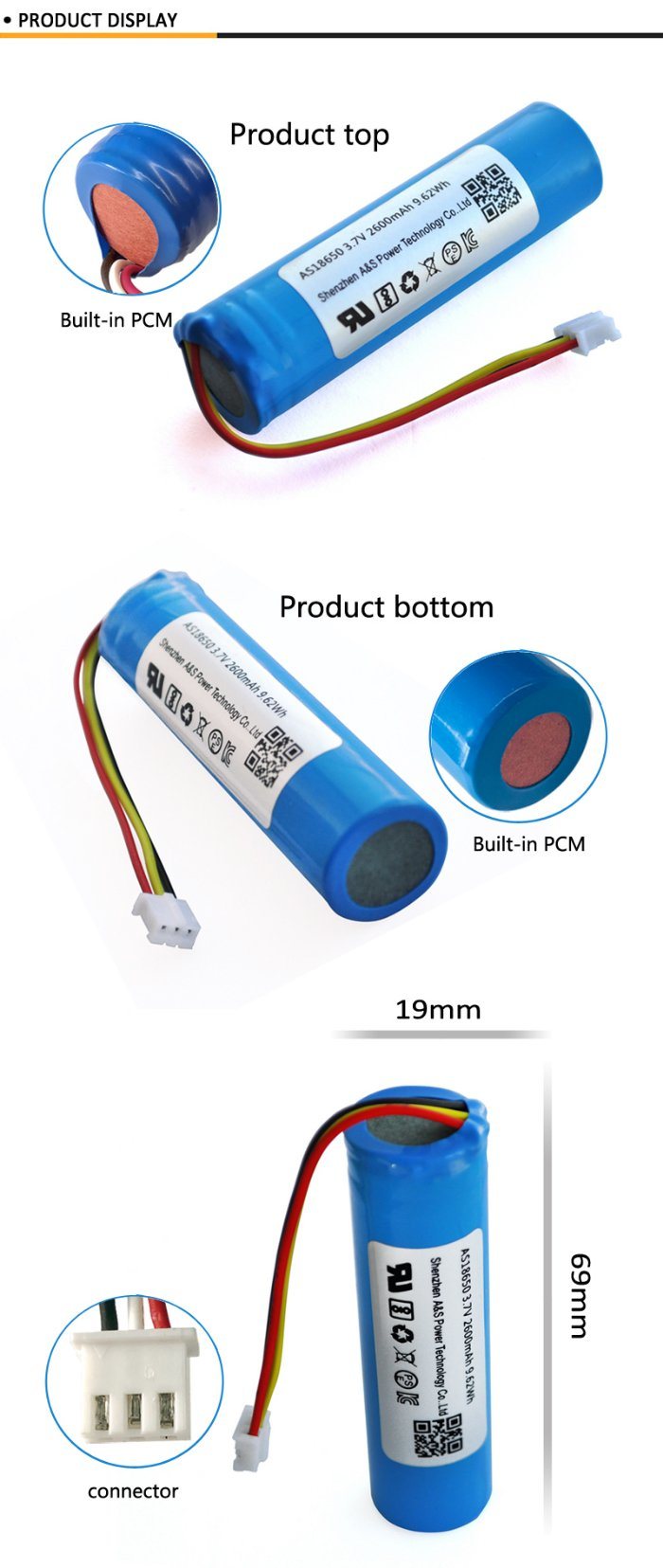 Kc CB Bis Certificate 18650 Lithium Ion Battery Cell 3.7V 2600mAh for Bluetooth Headset