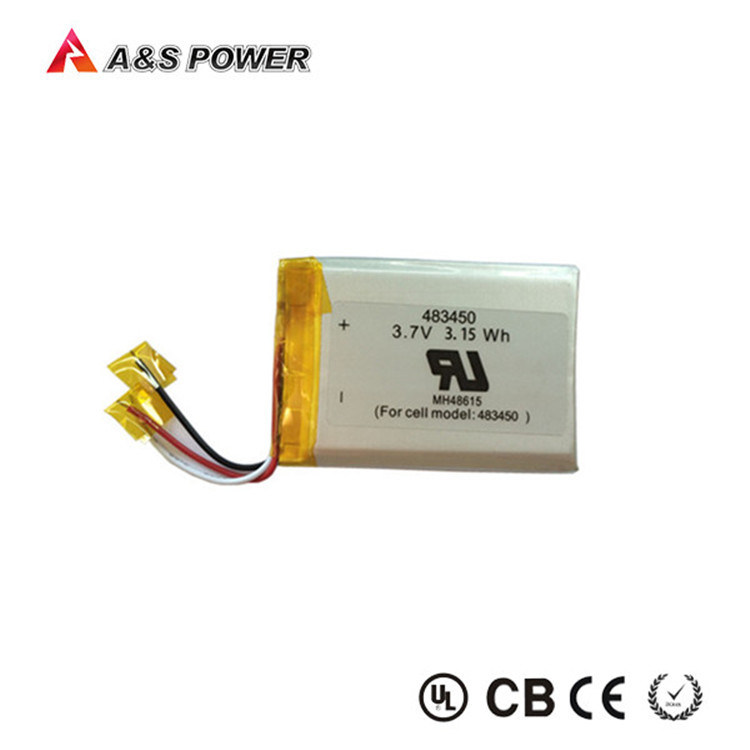 UL Approved 483450 3.7V 850mAh Lipo Battery Cell for Bluetooth Headset/GPS