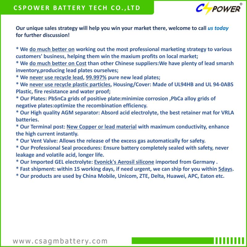 Cspower Battery 12V200ah Cspower Temperature AGM Battery Golf/Deep Cell Vs Narada