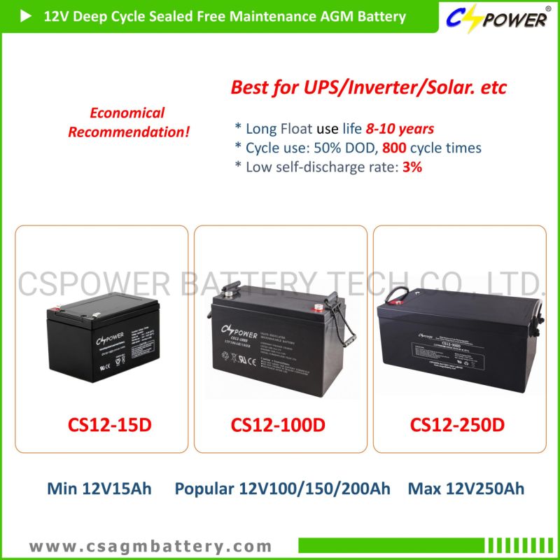 Cspower Battery 12V200ah Cspower Temperature AGM Battery Golf/Deep Cell Vs Narada