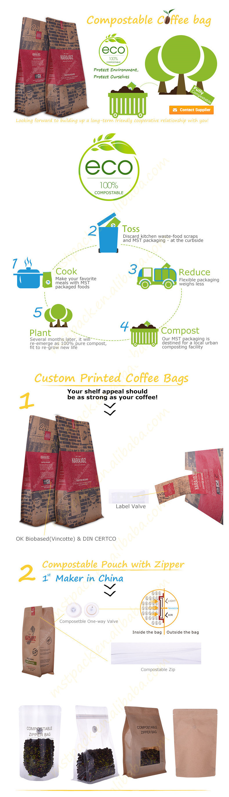 OEM Block Bottom Coffee Bag Bio Pouch