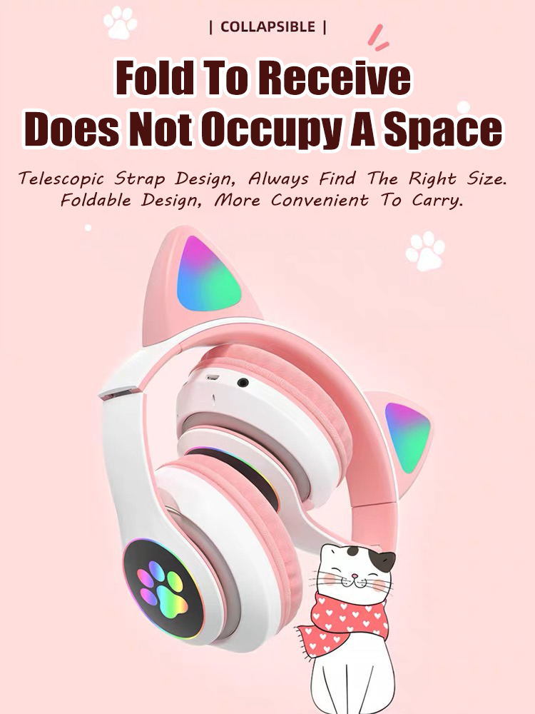 New Lovely Wireless Headphones Bluetooth Cat Ear Headset