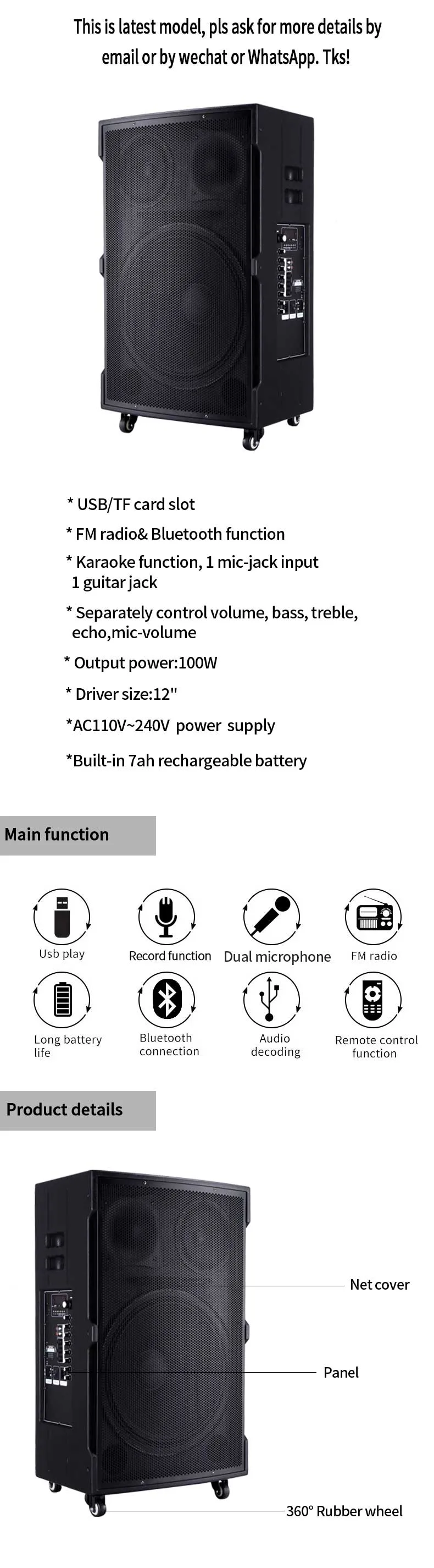 Leisound 12 Inch Speaker Subwoofer Portable Speaker Karaoke Subwoofer Bluetooth Speaker with Wireless Mic