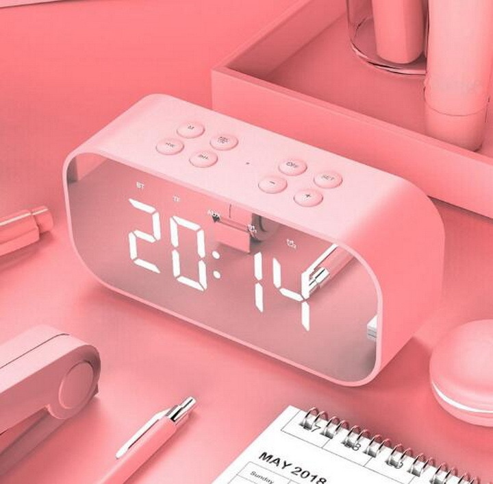 Wireless Mini Mirror Bass Bluetooth Speaker with LED Alarm Clock
