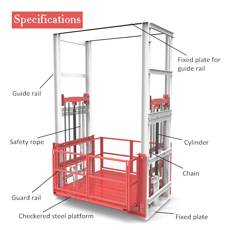 6m Guide Rail Lift Vertical Chain Guided Hydraulic Cargo Lift