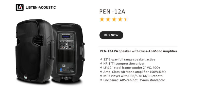 Pen-12A-Active PA Speaker with Class-Ab Mono Amplifier Bluetooth Speaker