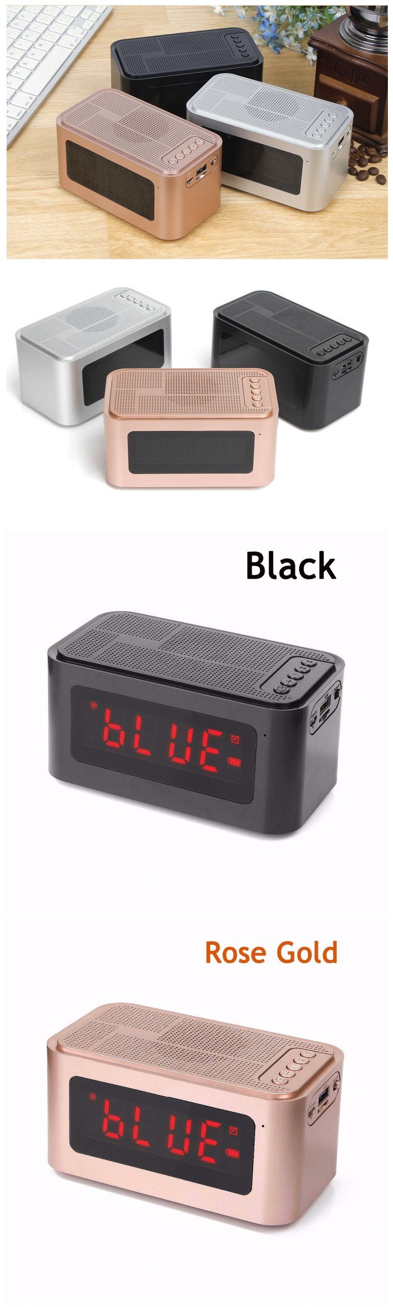 Mini LED Display Bluetooth Clock Portable Wireless Speaker S61 for iPhone