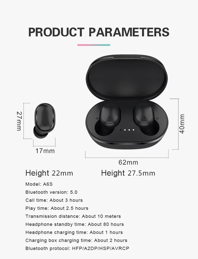 A6 Headset Stereo Earphones Mini Sports Wireless Earphone Earbuds