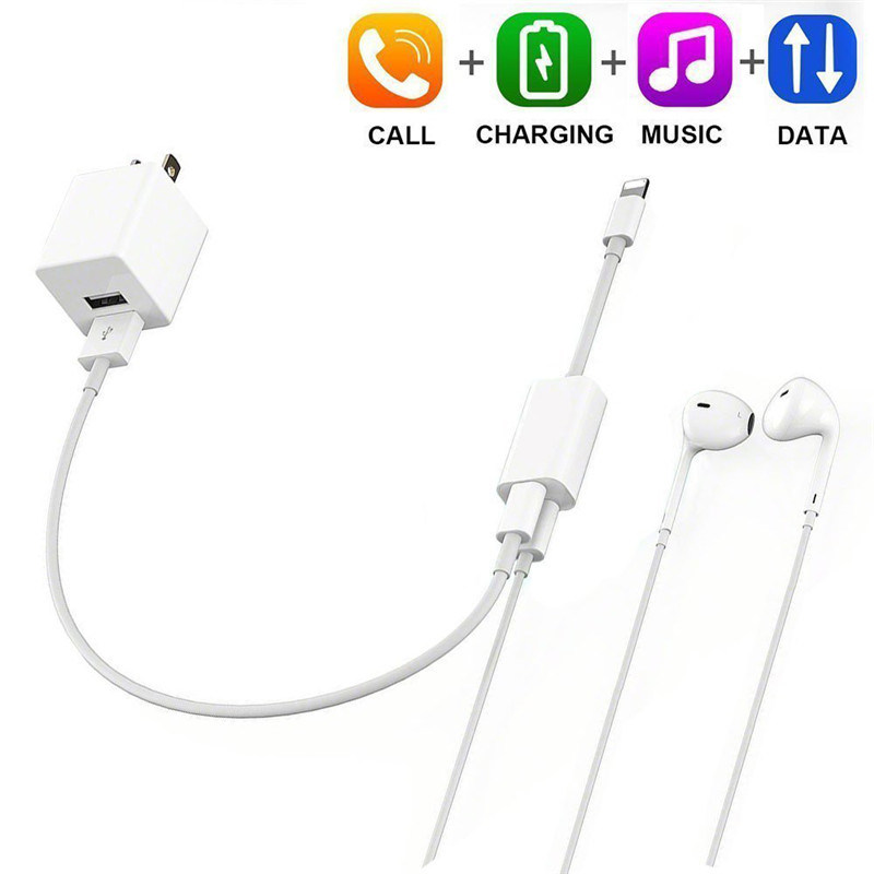 Lightning to 3.5mm Audio Headphone Charging Adapter for iPhone