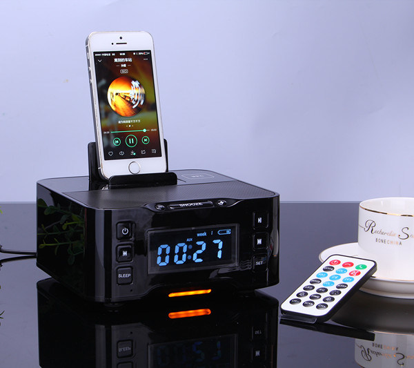 Bluetooth Boombox Alarm Clock Radio iPhone Charging Dock Station Speaker