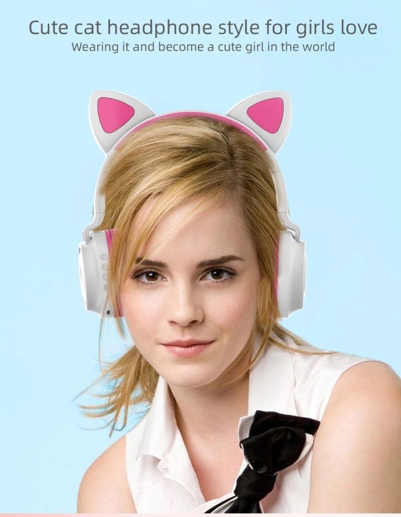 Foldable Wireless Cat Ears Headset Cute Cat Headphones for Girls