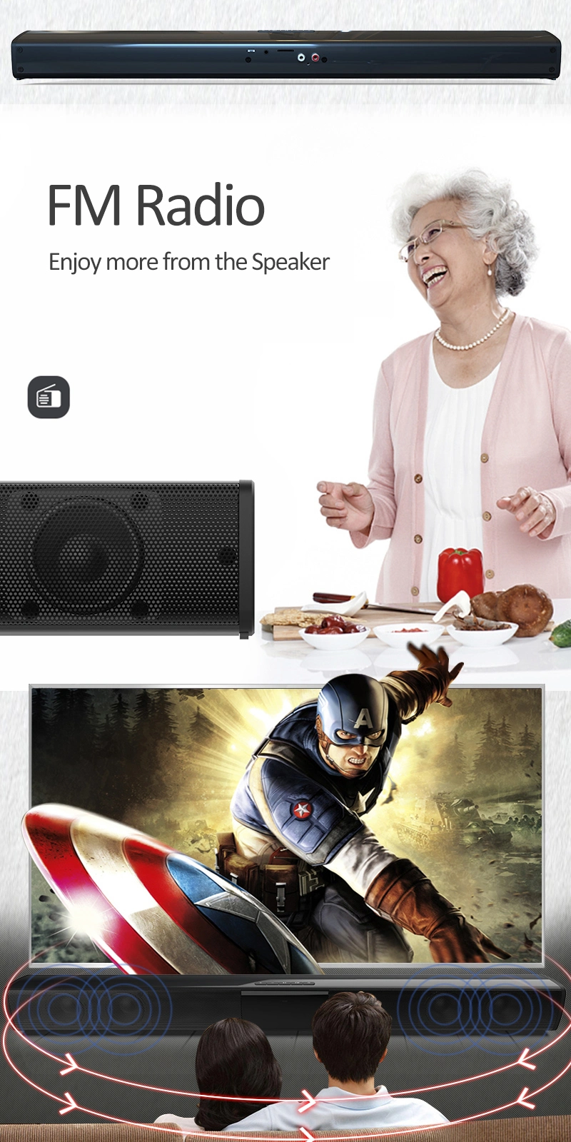 Professional Audio Wireless Bluetooth Speaker System TV Home Theater Soundbar Subwoofer