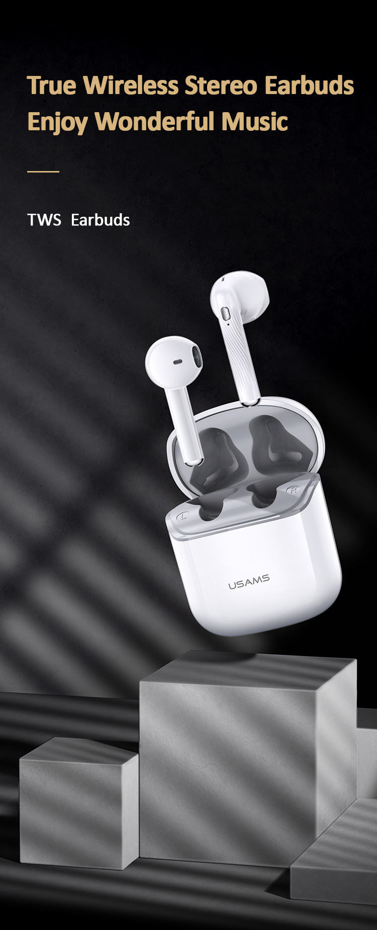 Usams 2021 New Sy Series Tws Earbuds OEM Custom Logo Bt 5.0 Wireless Earphone Earbuds