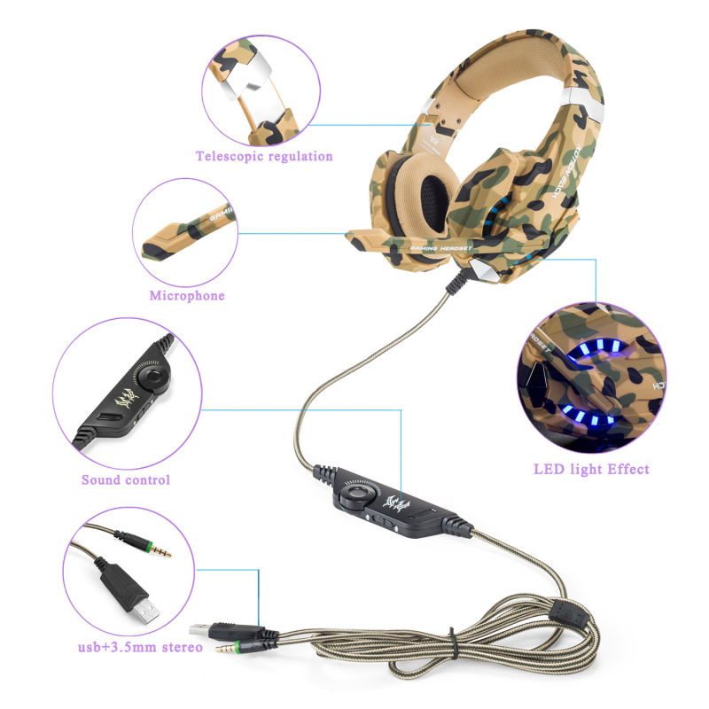 Custom LED Light Stereo PC Gaming Headphone Player Wired Game Headset