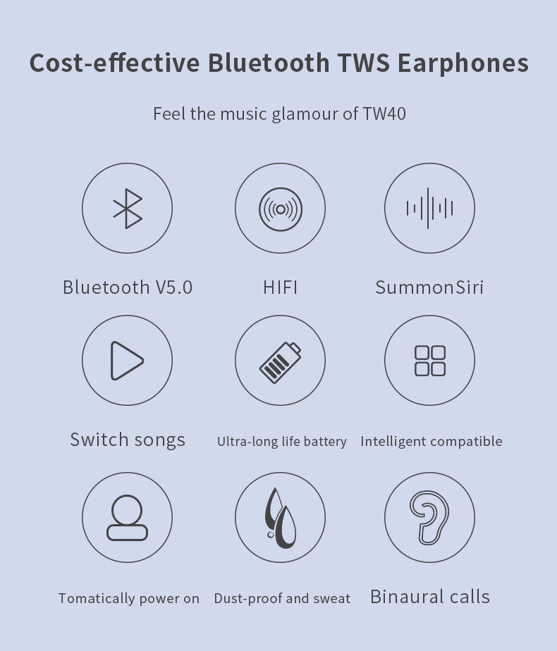 Headset Best Tws 5.0 HiFi Sound Quality Earphones Headphones True Stereo Wireless Earbuds Tw40 Tw50