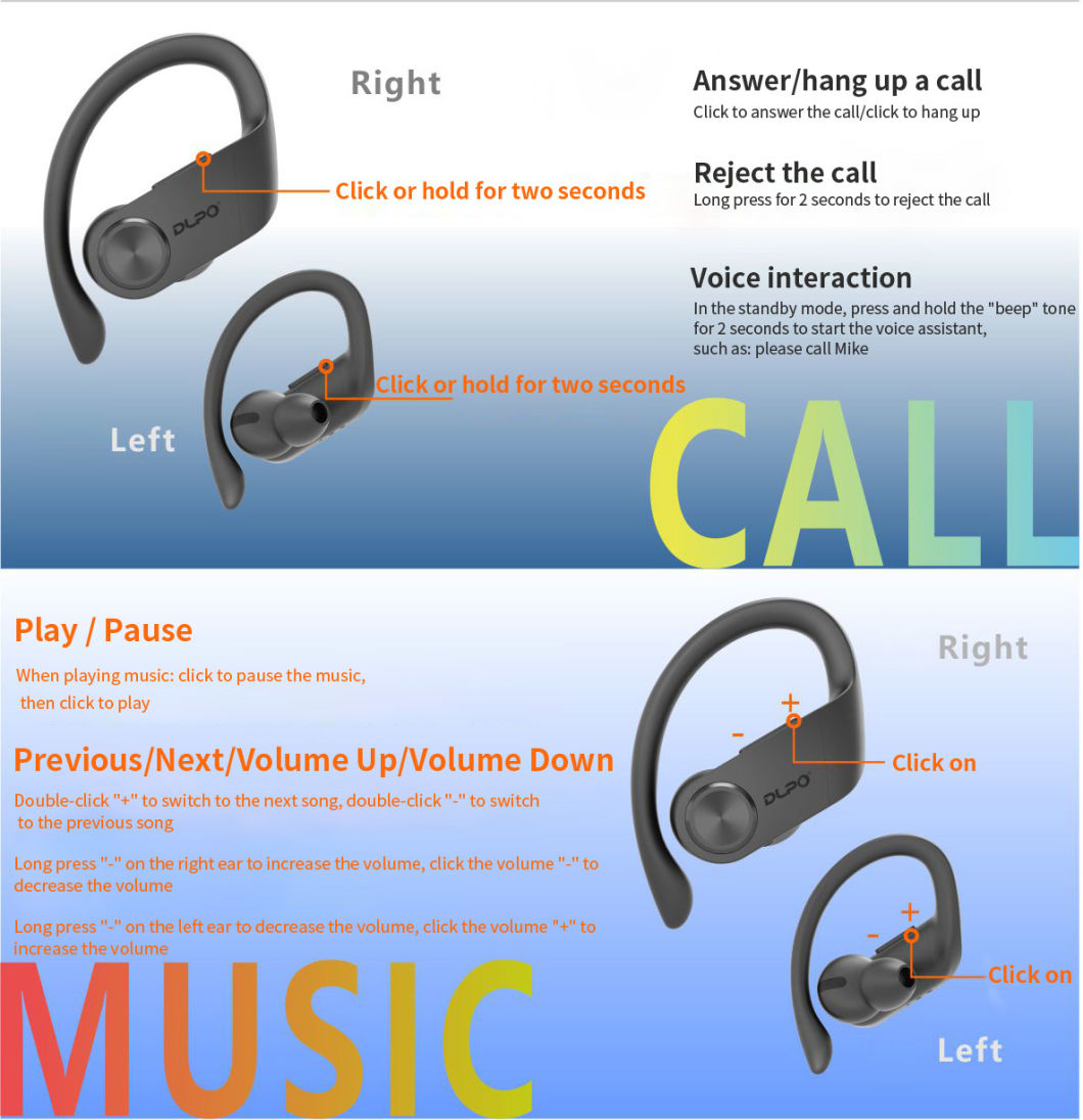 OEM Logo Silicone Case, Ear Hook Best Wireless Bluetooth Noise Cancelling Headphones