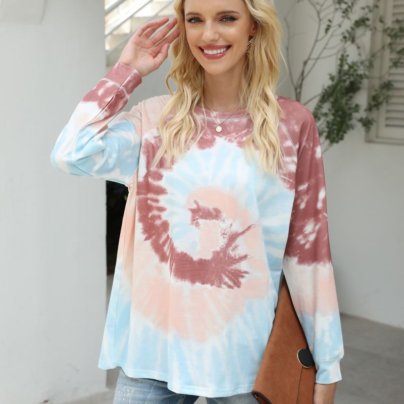 Explosive Tie-Dye Printed Round Neck Long Sleeve Pullover Loose Sweater