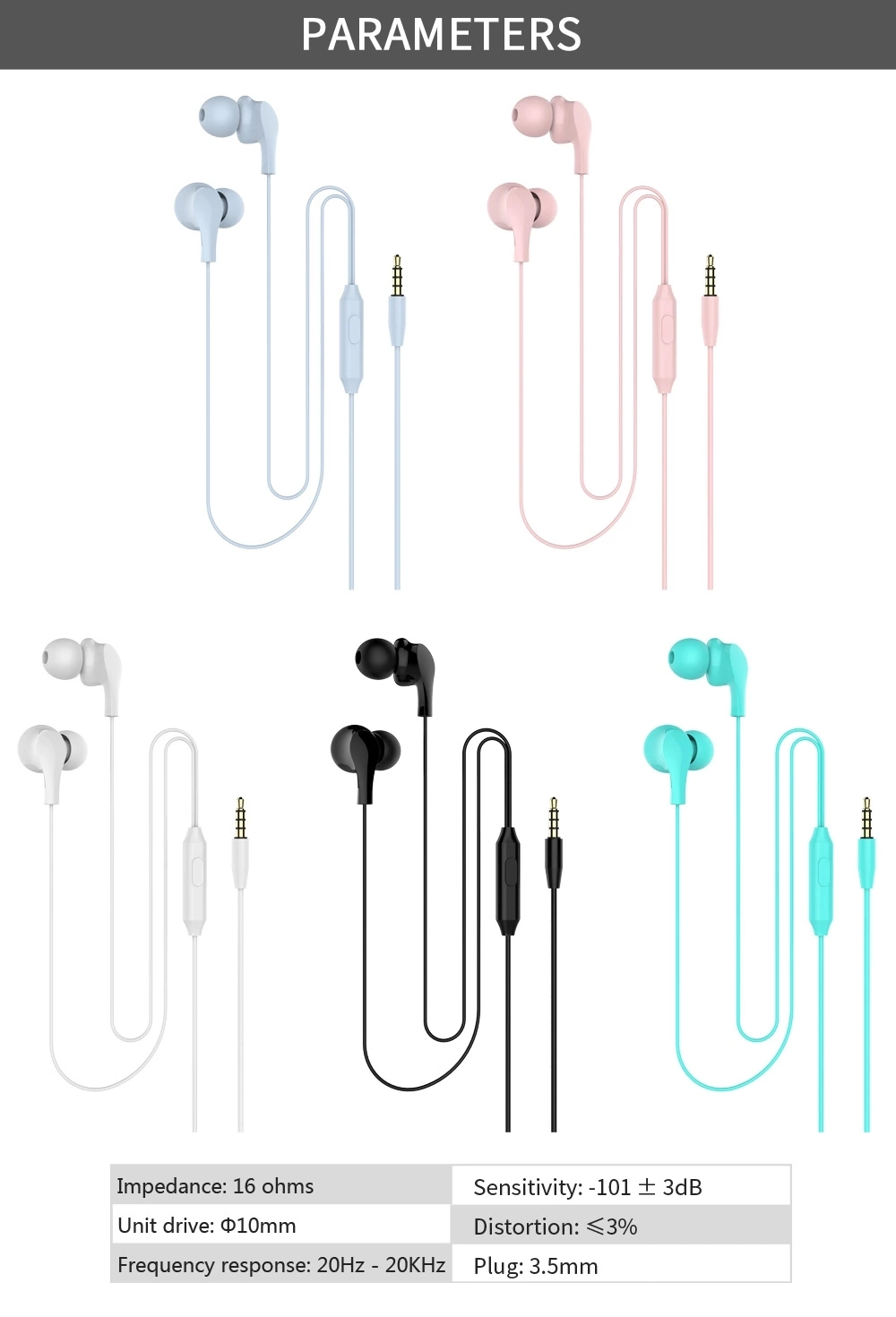 Wire 3.5mm Plug Communication Earphone with Mic Mobile Phone Earbuds Earpods