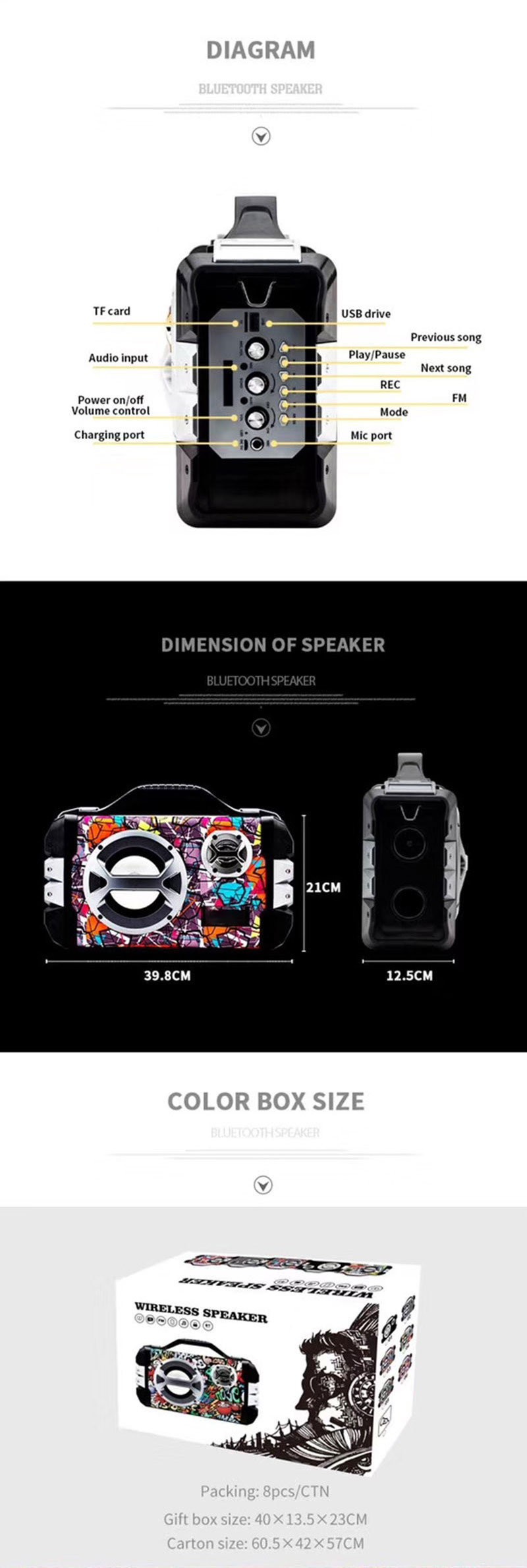 Chinese Manufacturer New Design Custom Portable Wireless Bluetooth with Speakers