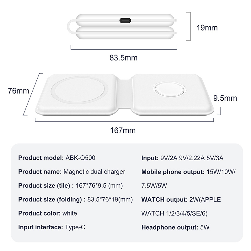 15W Foldable Qi Wireless Charger for iPhone 12 Headphone