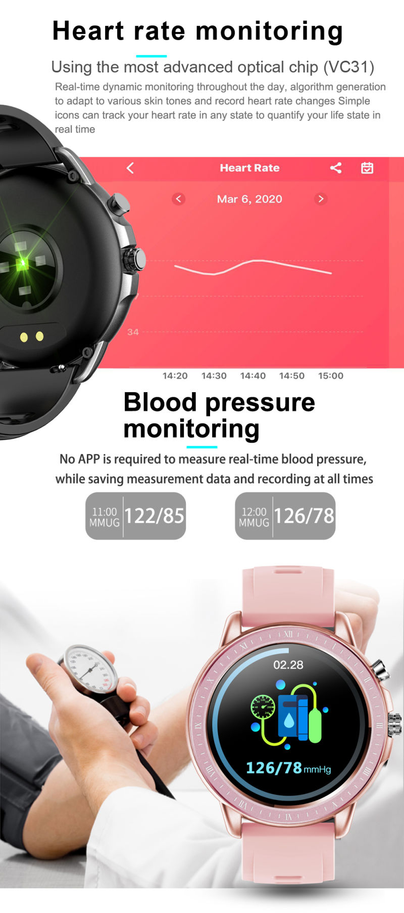 Best Bluetooth 5.0 Heart Monitor Watch Health Tracker Waterproof Smart Watch in Mobile Phone