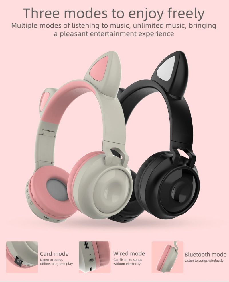 Foldable Wireless Cat Ears Headset Cute Cat Headphones for Girls