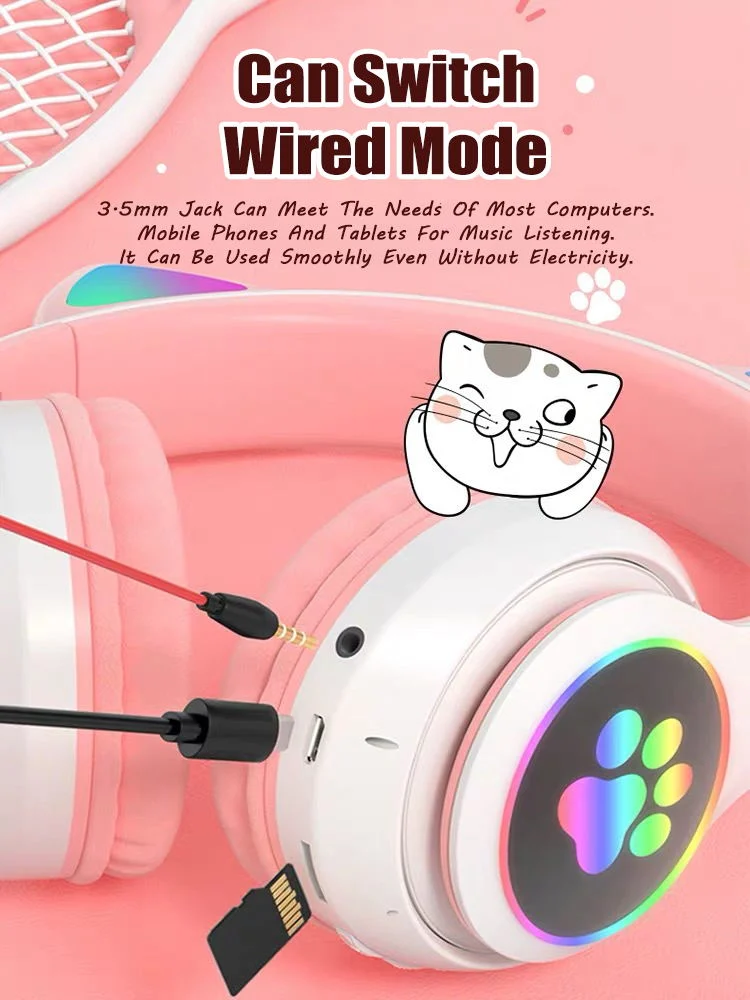 New Lovely Wireless Headphones Bluetooth Cat Ear Headset