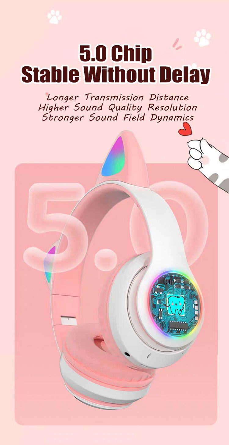 New Lovely Wireless Headphones Bluetooth Cat Ear Headset