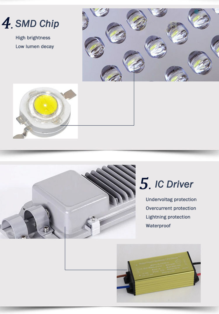60W Factory Directly 130lm/W 85-265V LED Street Lamp