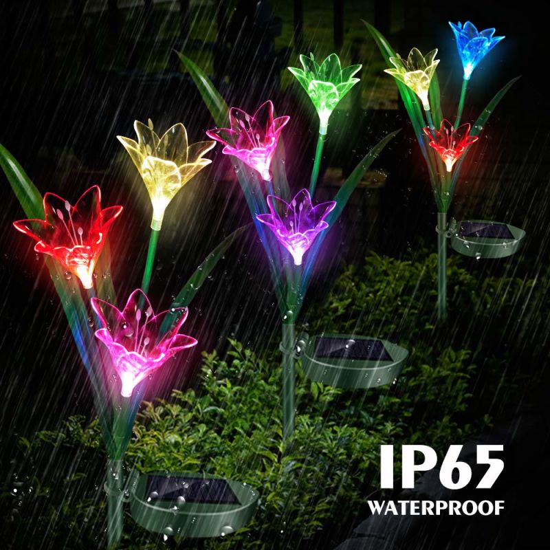 LED Solar Garden Lights Flower Lily Artificial Flower with Solar LED Light