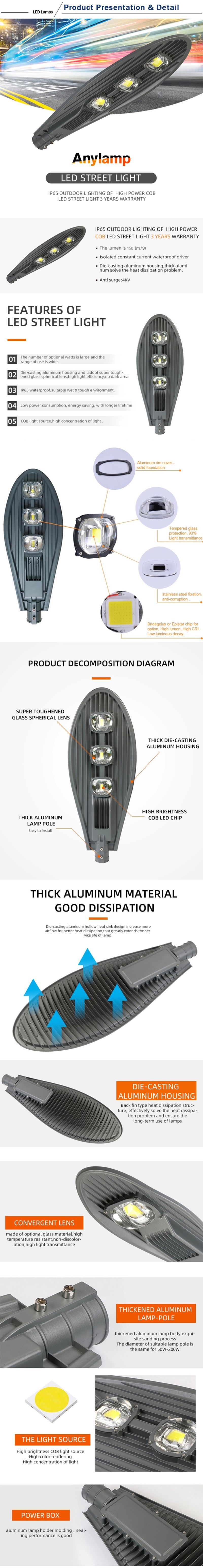 Wholesale 100W Outdoor IP65 Bridgelux COB LED Street Light Manufacturers