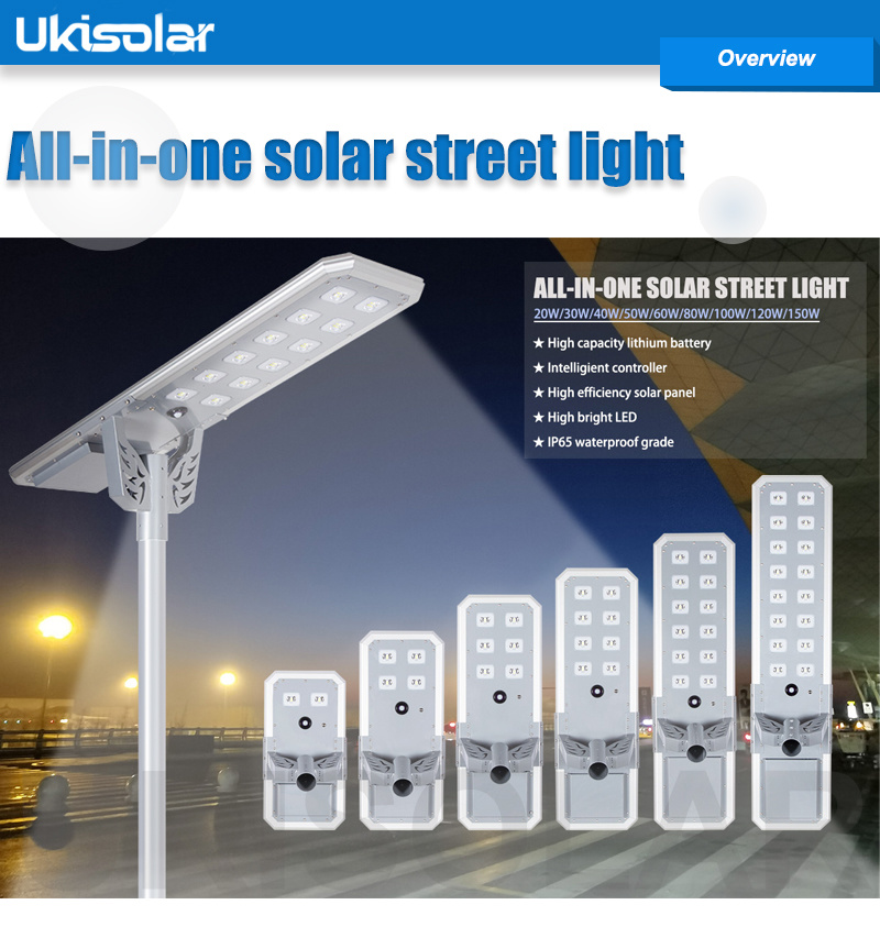 Ukisolar 12800lm 80W 100W 120W Parking Road Project Smart Lamp LED Area Solar Street Lights