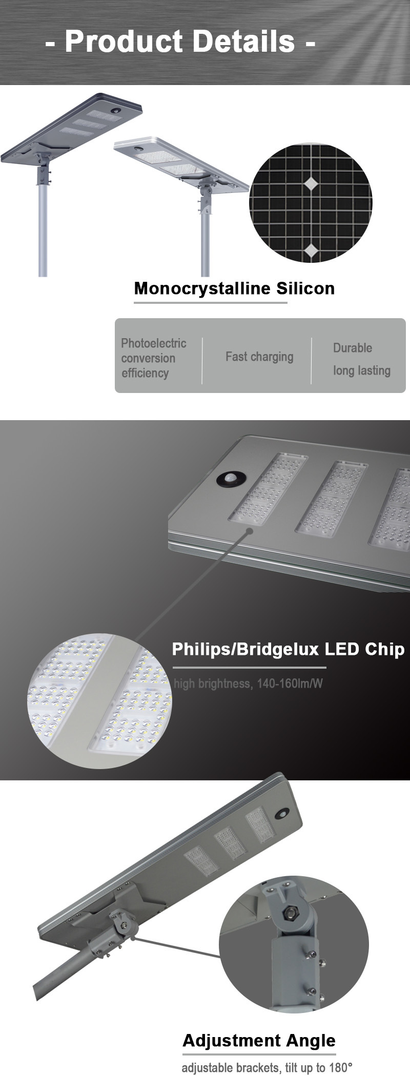 2020 Aluminium Lamparas Energia Solar LED Street Lights 60W with 6m Pole