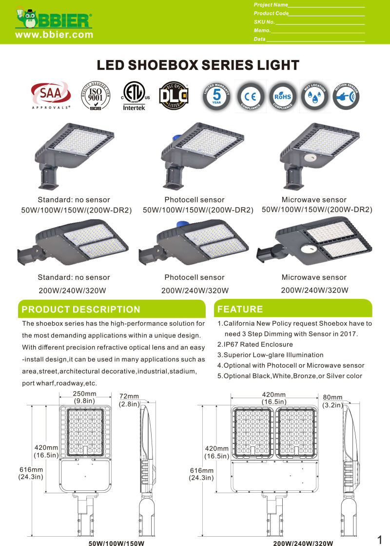 200W LED Street Light Suppliers Dlc ETL Listed with Photocell Sensor