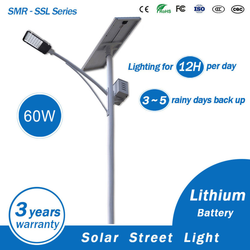 Solar Rechargeable LED Decorative Street Light Outdoor Lampadaire 60W Solar LED Street Light